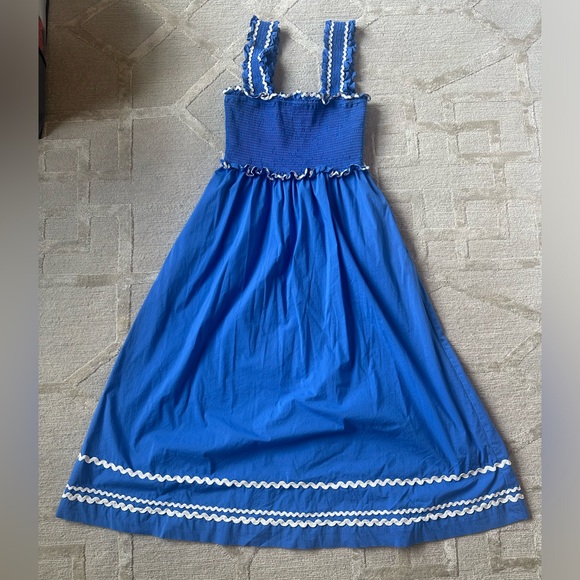 EN SAISON Smocked Blue Sun Dress with Ric-Rac Trim - Picture 4 of 5